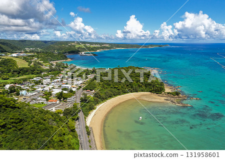 A beautiful aerial view of Oura Bay near Abe, Nago City, Okinawa Prefecture 131958601