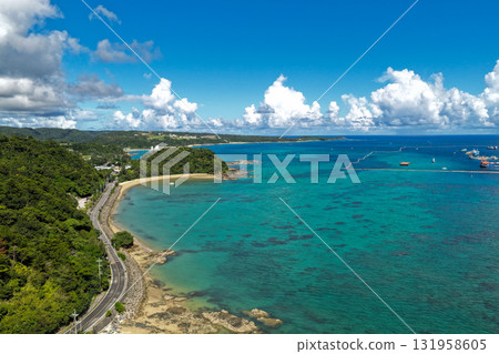 A beautiful aerial view of Oura Bay near Abe, Nago City, Okinawa Prefecture 131958605