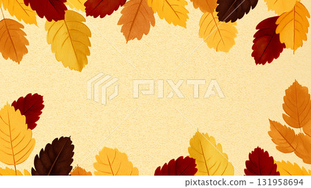 The soft red leaves and yellow and gold leaves gently decorate the edges, creating a background that evokes the warmth and harmony of autumn. 131958694