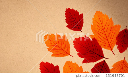 The soft red leaves and yellow and gold leaves gently decorate the edges, creating a background that evokes the warmth and harmony of autumn. 131958701