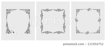 Hand drawn vector abstract outline,graphic,line vintage baroque ornament floral frame in calligraphic elegant modern style.Baroque floral vintage outline design concept.Vector antique frame isolated. Hand drawn vector abstract outline,graphic,line vintage baroque ornament floral frame in calligraphic elegant modern style.Baroque floral vintage outline design concept.Vector antique frame isolated. 131958752