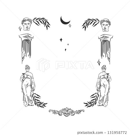 vintage antique vase ornaments frame swirls and scrolls decorations retro design vector frames and invitations, greeting cards, certificates borders,hand drawn ancient line frame. 131958772