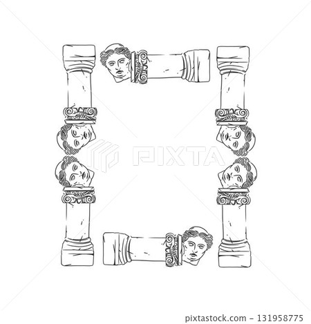 vintage antique vase ornaments frame swirls and scrolls decorations retro design vector frames and invitations, greeting cards, certificates borders,hand drawn ancient line frame. 131958775