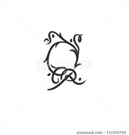 Hand drawn vector abstract outline,graphic,line vintage art nouveau ornament floral frame in calligraphic elegant modern style.Ornate floral vintage outline design concept.Vector frame elements. 131958799