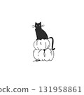 Hand drawn abstract vector graphic illustration outline with stylized line halloween autumn pumpkin and black cat design.Trendy doodle sketch halloween drawing concept.Vector line nature sketch symbol 131958861