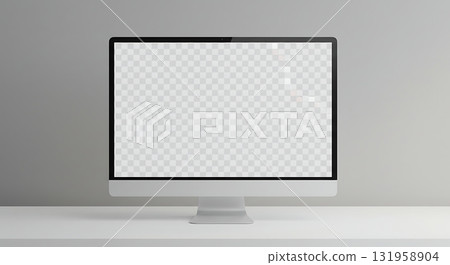 Sleek modern desktop computer with blank screen ready for your custom content and branding in a clean minimalist workspace 131958904
