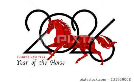 2026 Chinese New Year logo design. Year of the Horse. Modern art triangular style for cover, card, poster, banner, zodiac sign, template. Vector illustration symbol isolated on white background 131959008
