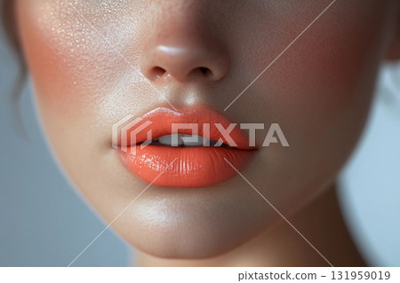 Juicy Coral Lips Shine Brightly in Trendy Summer Makeup Generative AI 131959019