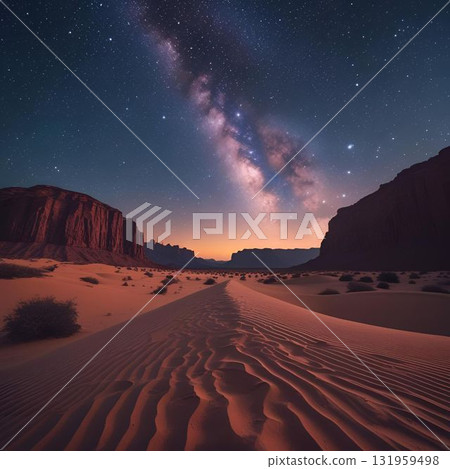 Stars and moonlight before dawn in the desert Stars and moonlight before dawn in the desert 131959498