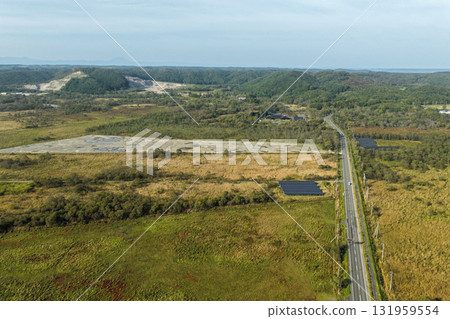 Aerial view of the development area and natural environment underway around the Kushiro Wetlands in Hokkaido. Aerial view of the development area and natural environment underway around the Kushiro Wetlands in Hokkaido. 131959554