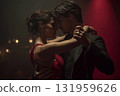 Couple Embraces in an Intimate Tango Dance Under Dim Lights at a Romantic Venue Generative AI 131959626