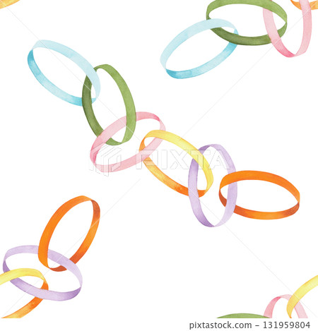 Seamless pattern of paper garland. Watercolor illustration. For fabric, wallpaper, packing paper, greeting cards, design, decoration and illustration. Seamless pattern of paper garland. Watercolor illustration. For fabric, wallpaper, packing paper, greeting cards, design, decoration and illustration. 131959804