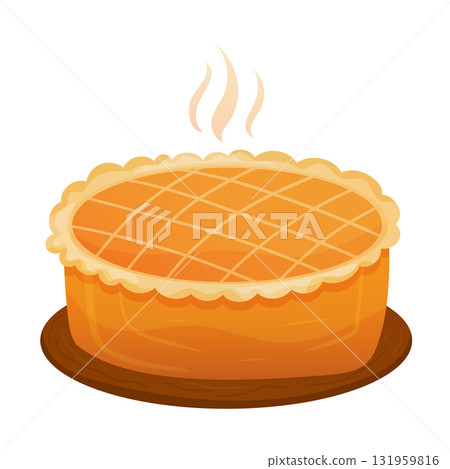 Hot golden pie with lattice crust and steam, home baking and dessert concept Hot golden pie with lattice crust and steam, home baking and dessert concept 131959816