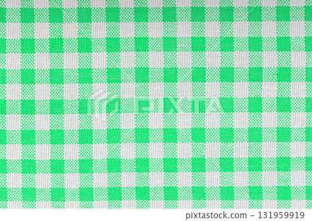 Green and white checkered, pattern, design, cotton fabric for sewing, texture background Green and white checkered, pattern, design, cotton fabric for sewing, texture background 131959919