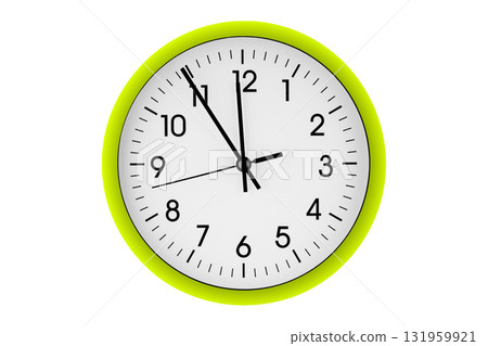 Green watch, wall clock 11 hours 45 minutes on isolated or white background Green watch, wall clock 11 hours 45 minutes on isolated or white background 131959921