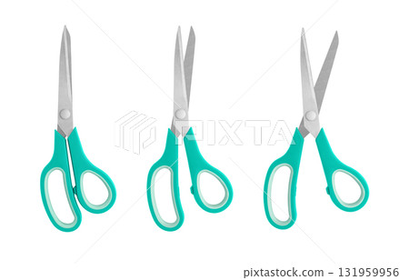 Set of Blue Handled Scissors in Various Positions 131959956