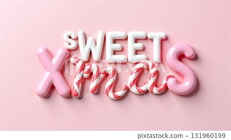 sweet Xmas candy typography on pastel pink background. sweet Xmas candy typography on pastel pink background. 131960199