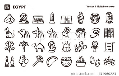 Egyptian hand-drawn icon illustration set. EPS version can be edited to change line thickness etc. Egyptian hand-drawn icon illustration set. EPS version can be edited to change line thickness etc. 131960223