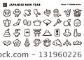 Japanese New Year's hand-drawn icon illustration set. EPS version can be edited to change line thickness, etc. 131960226