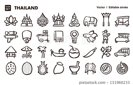 泰國手繪圖示插畫集。 EPS版本可編輯以變更線條粗細等。 泰國手繪圖示插畫集。 EPS版本可編輯以變更線條粗細等。 131960233