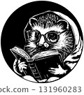 Cute Cartoon Hedgehog In Glasses Reading a Book. Vector Illustration. 131960283