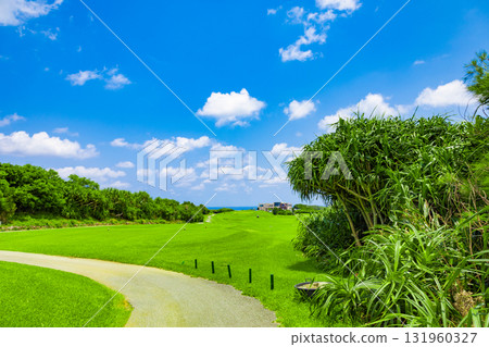 A refreshing tropical blue sky and blue sea, a resort golf course, and the cityscape in the background (Miyakojima City, Okinawa Prefecture) A refreshing tropical blue sky and blue sea, a resort golf course, and the cityscape in the background (Miyakojima City, Okinawa Prefecture) 131960327