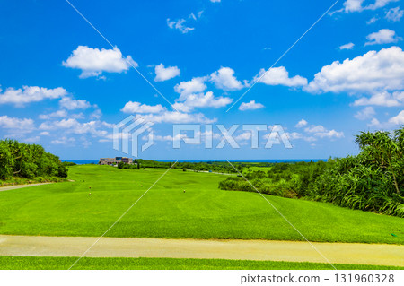 A refreshing tropical blue sky and blue sea, a resort golf course, and the cityscape in the background (Miyakojima City, Okinawa Prefecture) A refreshing tropical blue sky and blue sea, a resort golf course, and the cityscape in the background (Miyakojima City, Okinawa Prefecture) 131960328