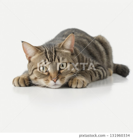 Lying brown tabby cat Lying brown tabby cat 131960334