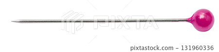 Sharp sewing pin with round pink head on transparent background 131960336