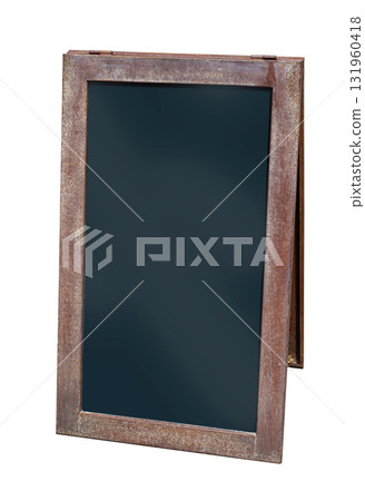 Empty vintage rusty metal blackboard sign with transparent background 131960418