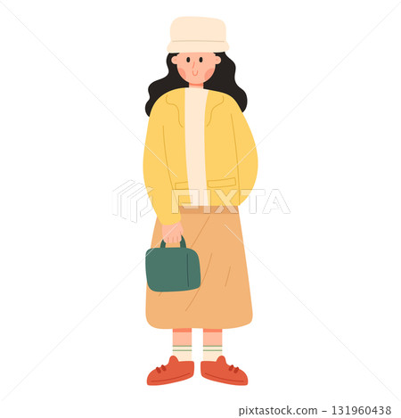 Flat cartoon vector illustration of a young woman character. Young woman character in minimal style. Modern female lifestyle concept perfect for design, fashion, people, and business themes. Flat cartoon vector illustration of a young woman character. Young woman character in minimal style. Modern female lifestyle concept perfect for design, fashion, people, and business themes. 131960438