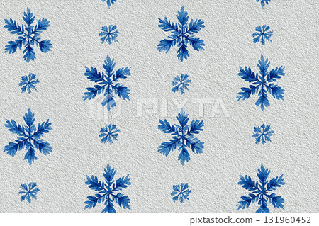 Snow minimal pattern. Seamless pattern in a drawing style. Blue snowflakes equidistant from each other. Minimalist style. 131960452