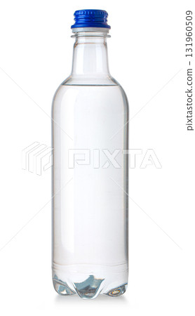 Water bottle with blue cap isolated on white Water bottle with blue cap isolated on white 131960509