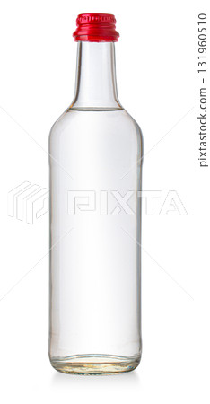 Miniature vodka bottle with red cap on white background Miniature vodka bottle with red cap on white background 131960510