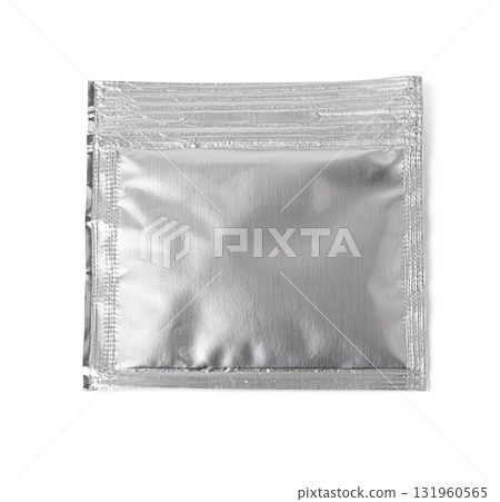 Silver foil packaging sachet on white background 131960565