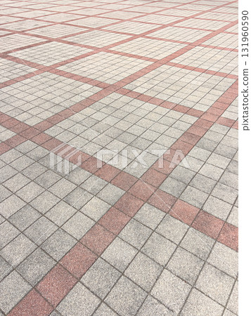 Pavement floor pattern with red intersecting lines Pavement floor pattern with red intersecting lines 131960590