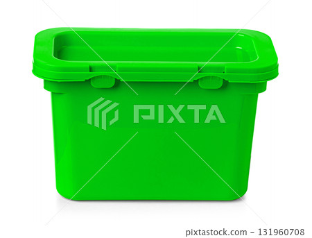 Closed light  green plastic storage container isolated on white background 131960708