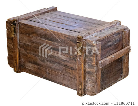 Old wooden crate with metal latch on transparent background Old wooden crate with metal latch on transparent background 131960711