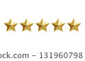 Row of five 3D gold stars icon for rating isolated on white background. 131960798