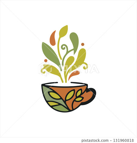 A colorful cup of tea with leaves and steam, isolated on white background vector design A colorful cup of tea with leaves and steam, isolated on white background vector design 131960818