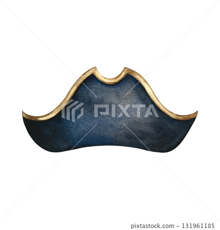 Sailor s tricorn hat. Hand-drawn watercolor illustration. For children s games and celebrations. For stickers, invitation cards, posters and banners, packaging, and more. Sailor s tricorn hat. Hand-drawn watercolor illustration. For children s games and celebrations. For stickers, invitation cards, posters and banners, packaging, and more. 131961185