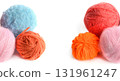 Colorful Yarn Balls with Central White Copy Space 131961247