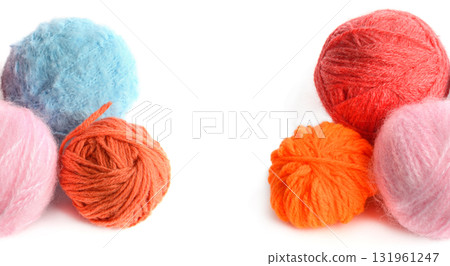 Colorful Yarn Balls with Central White Copy Space 131961247