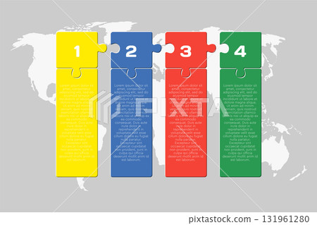 Four steps line infographic, color puzzle diagram 131961280