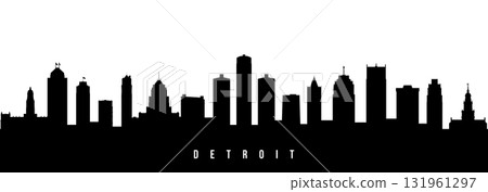 Vector silhouette illustration of Detroit City urban skyline. 131961297