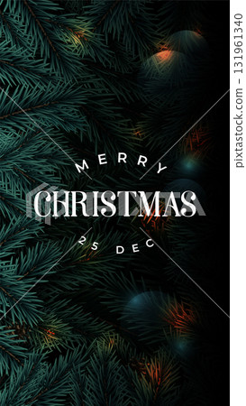 Dark green background features pine branches with elegant holida 131961340