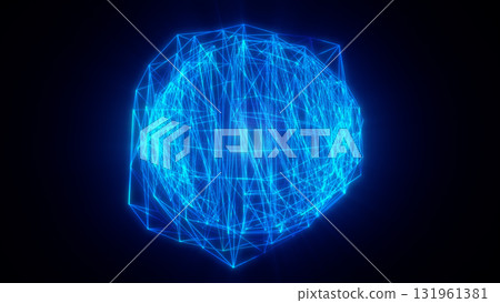 3D wireframe structure of a sphere in glowing blue neon lines, depicting the concept of digital connectivity and virtual networks 3D wireframe structure of a sphere in glowing blue neon lines, depicting the concept of digital connectivity and virtual networks 131961381