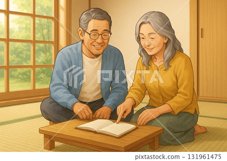 Household time for a couple in a Japanese-style room Household time for a couple in a Japanese-style room 131961475