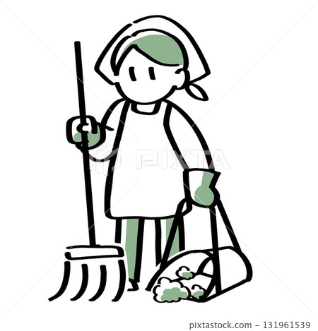 一名婦女用掃帚打掃 一名婦女用掃帚打掃 131961539