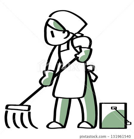 一名婦女用拖把打掃衛生 131961540